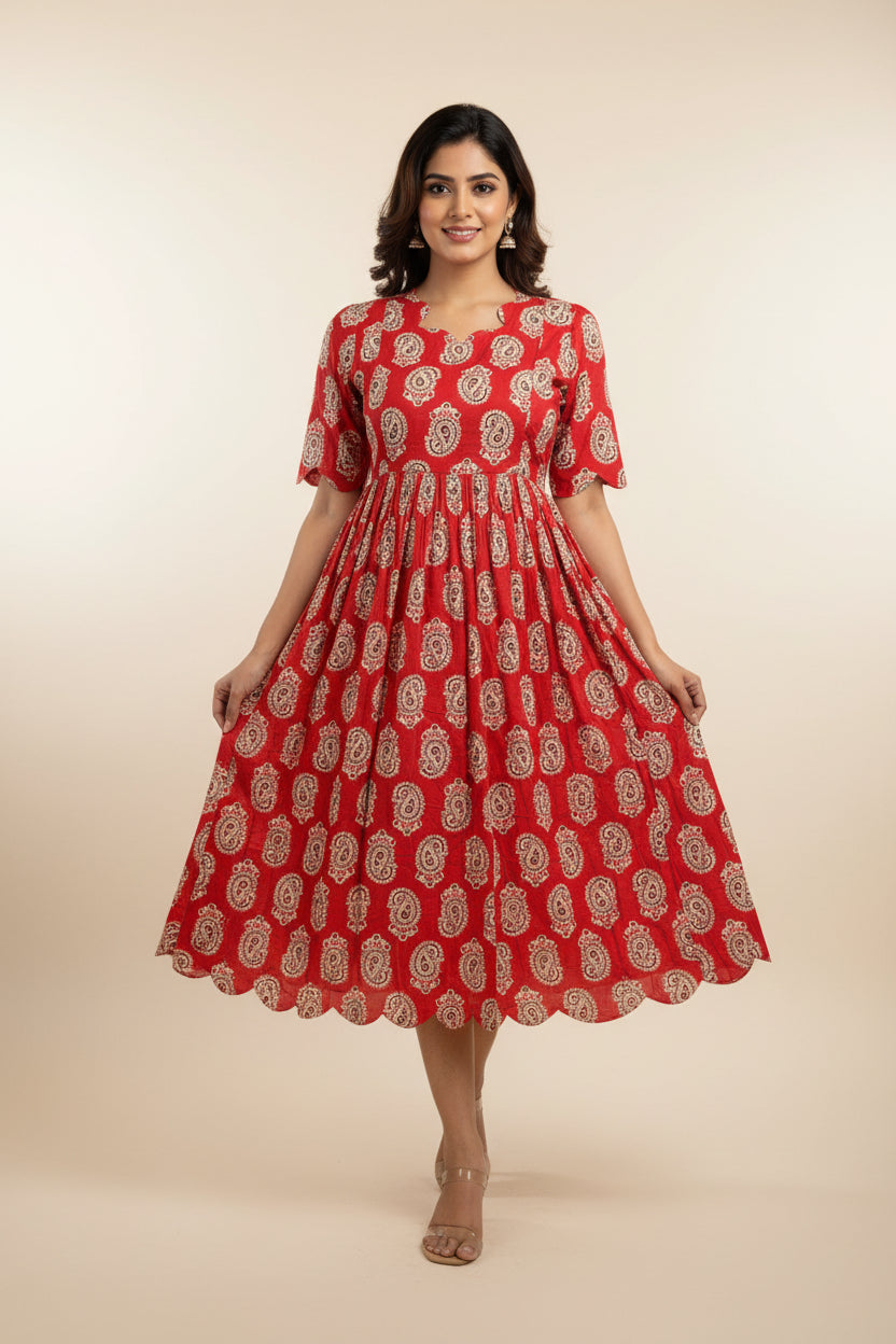 Cutwork Anarkali red mango Design