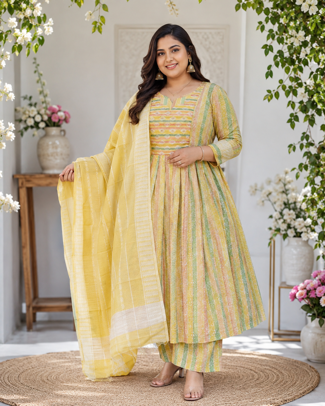 3pc set handloom cotton lemon ylw