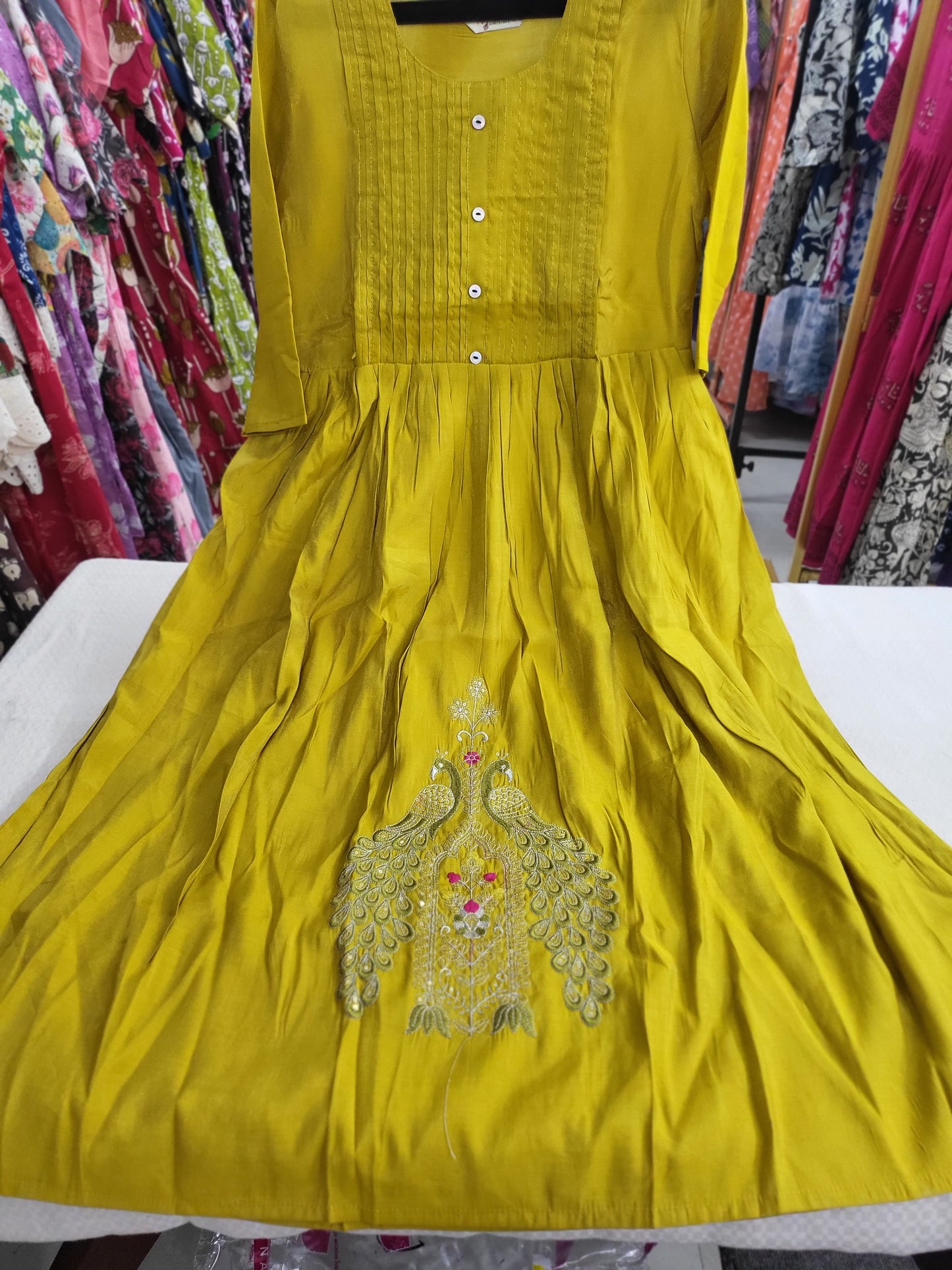 Partywear chanderi silk1pc yellow