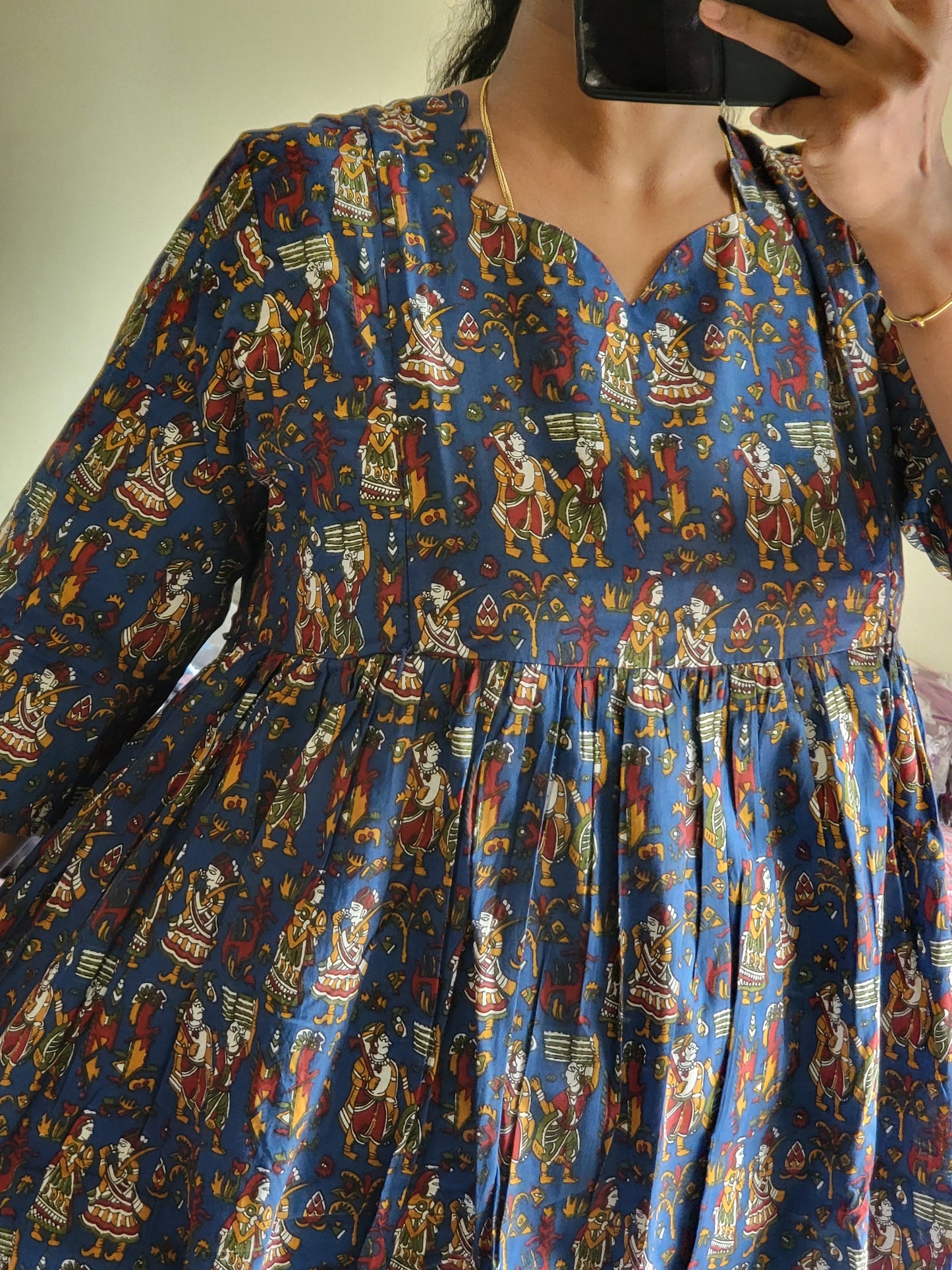 Full lining cotton Anarkali feeding blu