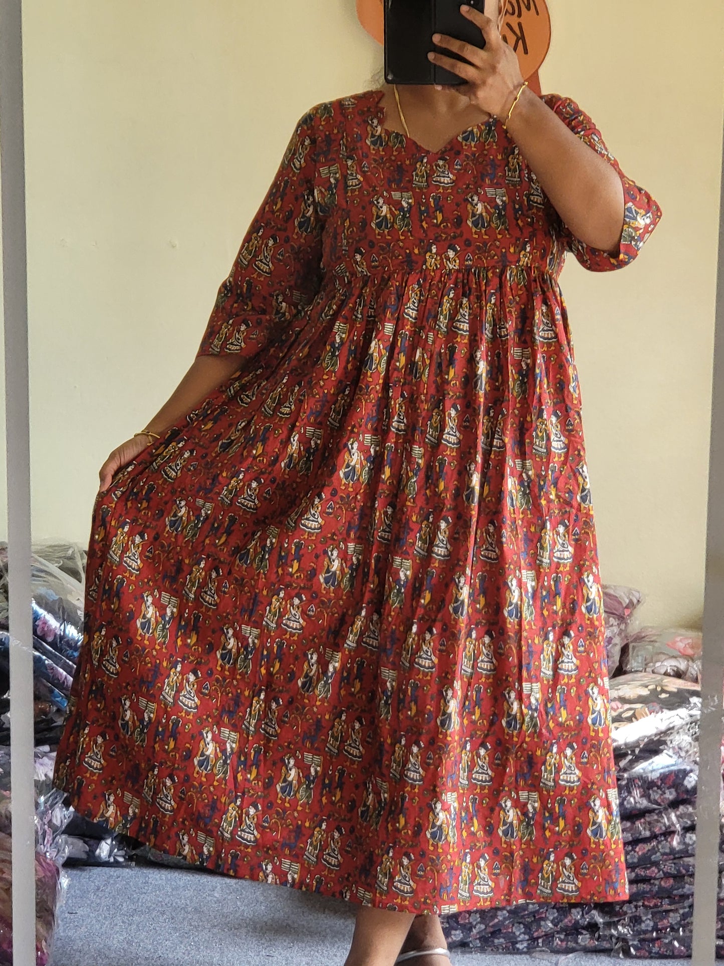 Full lining cotton Anarkali feeding red
