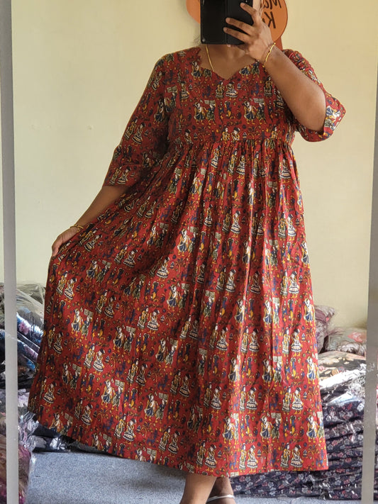 Full lining cotton Anarkali feeding red