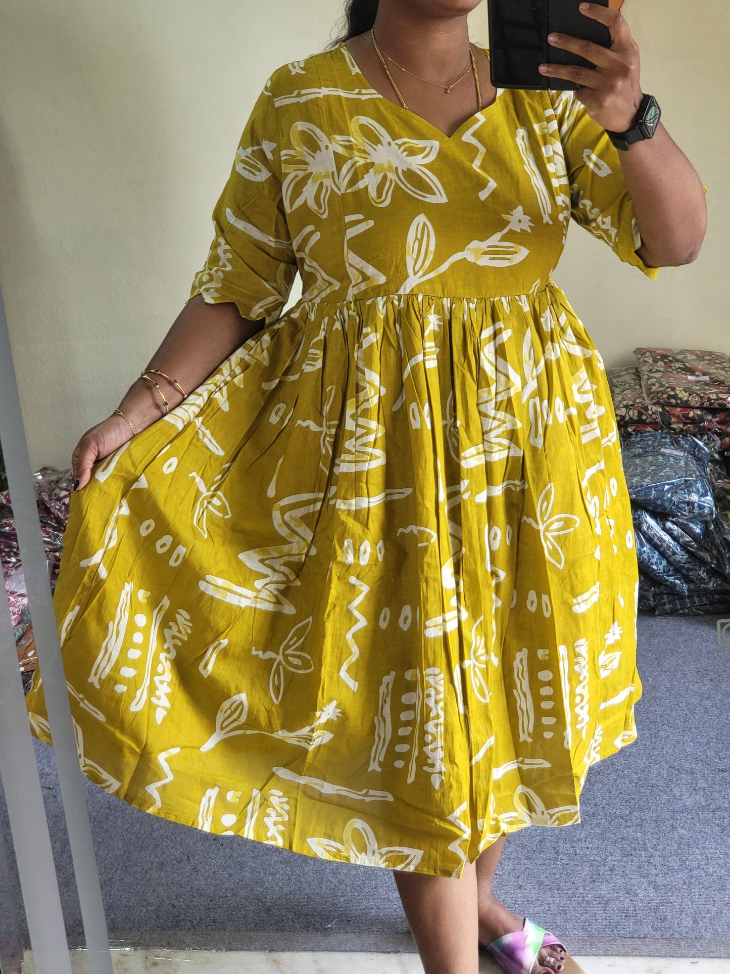 Plus size feeding kurtis mustard ylw