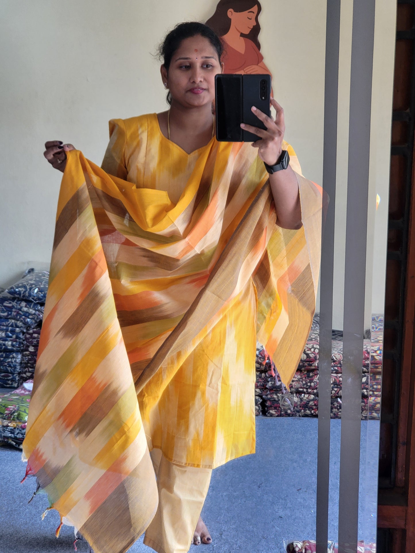 Ikkat 3pc sets in feeding yellow