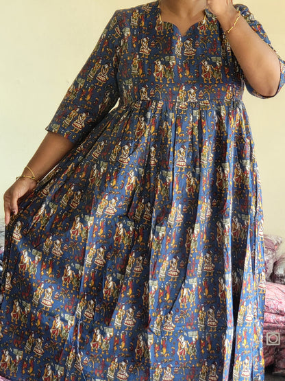 Full lining cotton Anarkali feeding blu