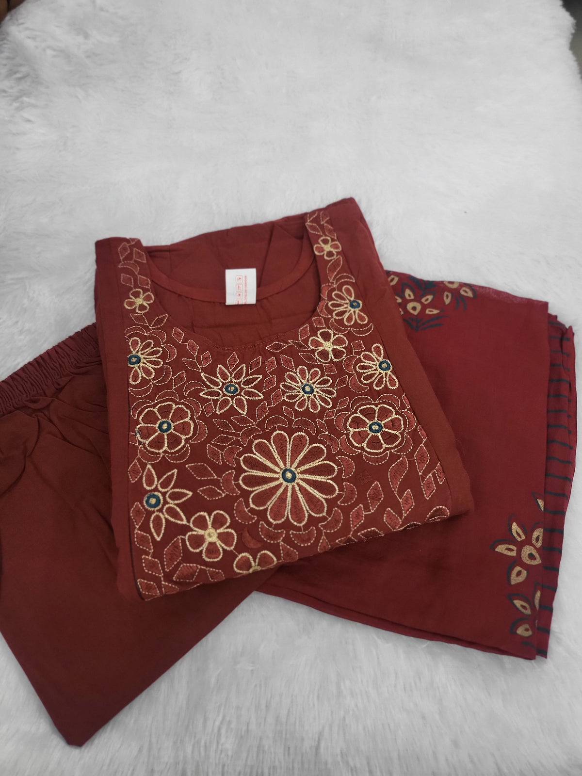 3pc sets embroidery maroon920