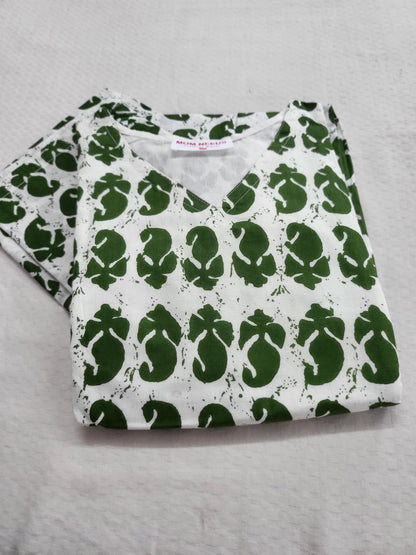 FEEDING CO-ORD SET wht /grn
