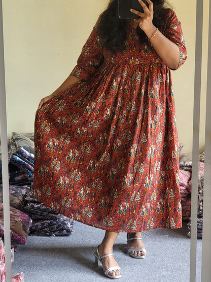 Full lining cotton Anarkali feeding red