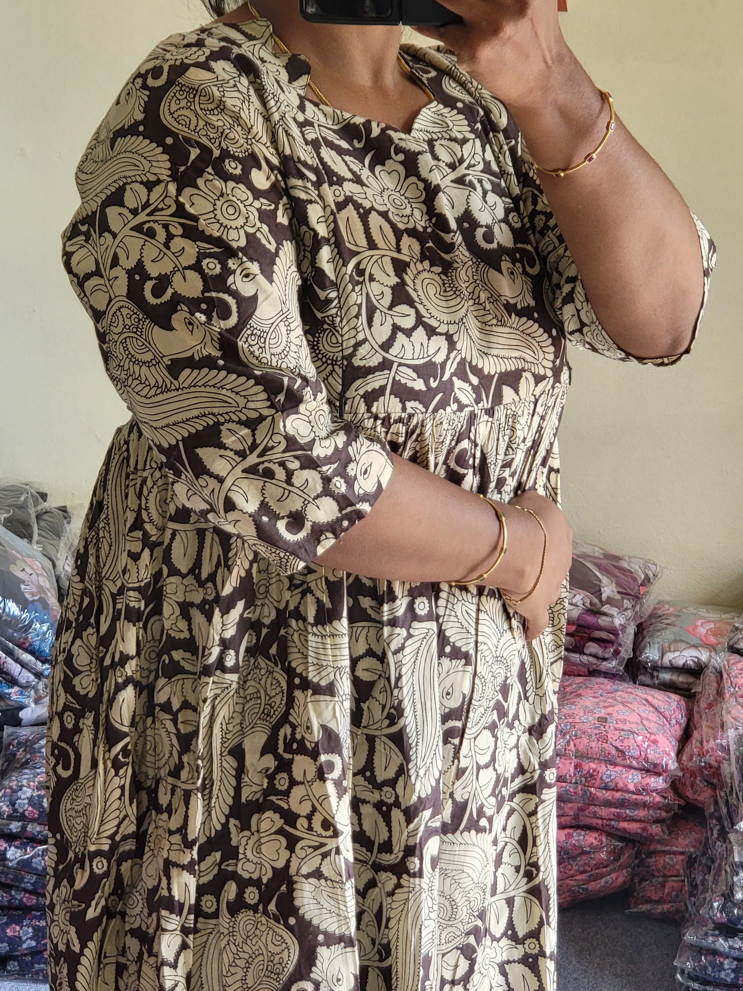 Full lining cotton Anarkali feeding blck