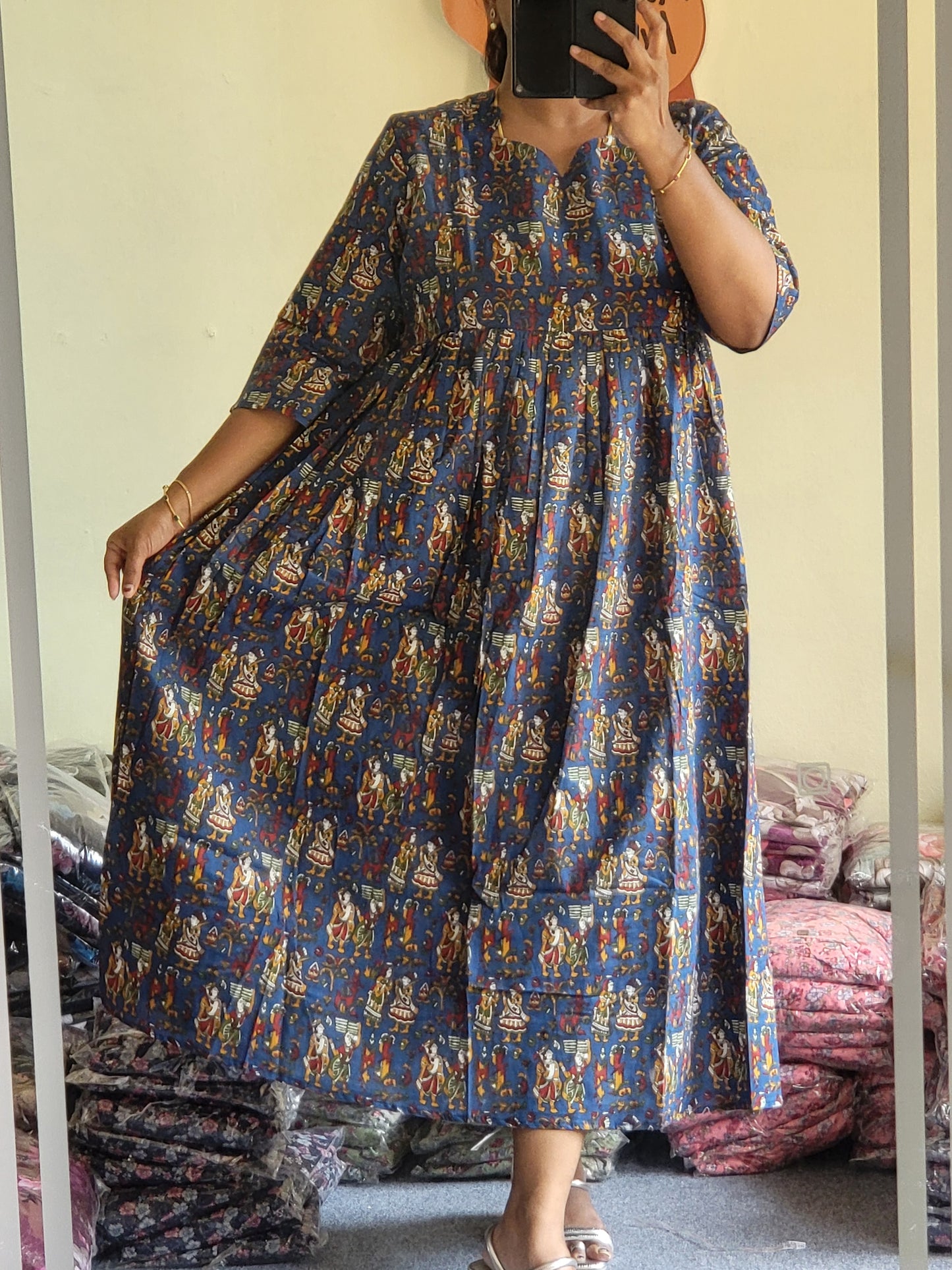 Full lining cotton Anarkali feeding blu
