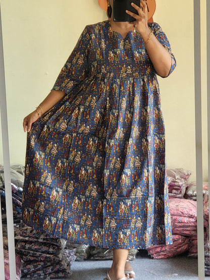 Full lining cotton Anarkali feeding blu