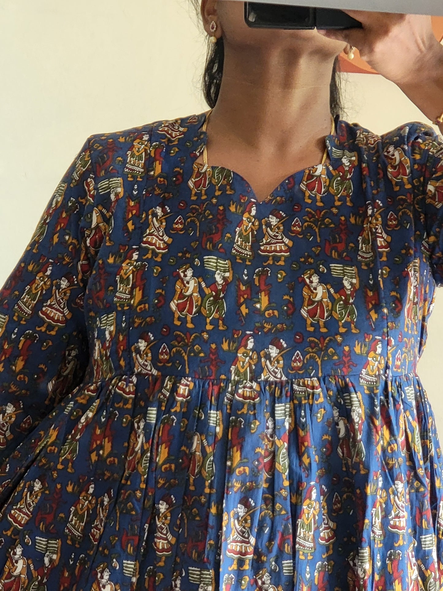 Full lining cotton Anarkali feeding blu