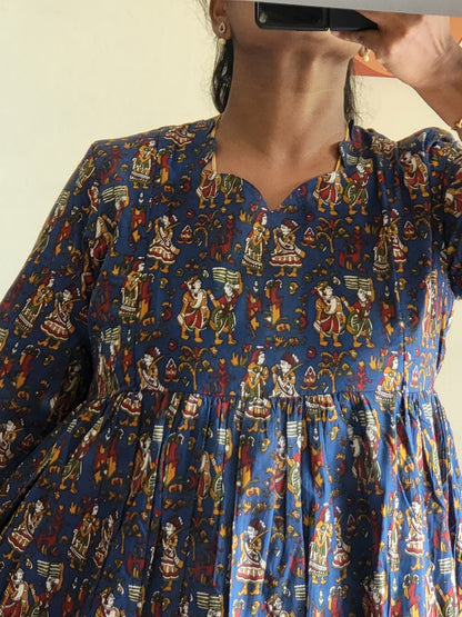 Full lining cotton Anarkali feeding blu