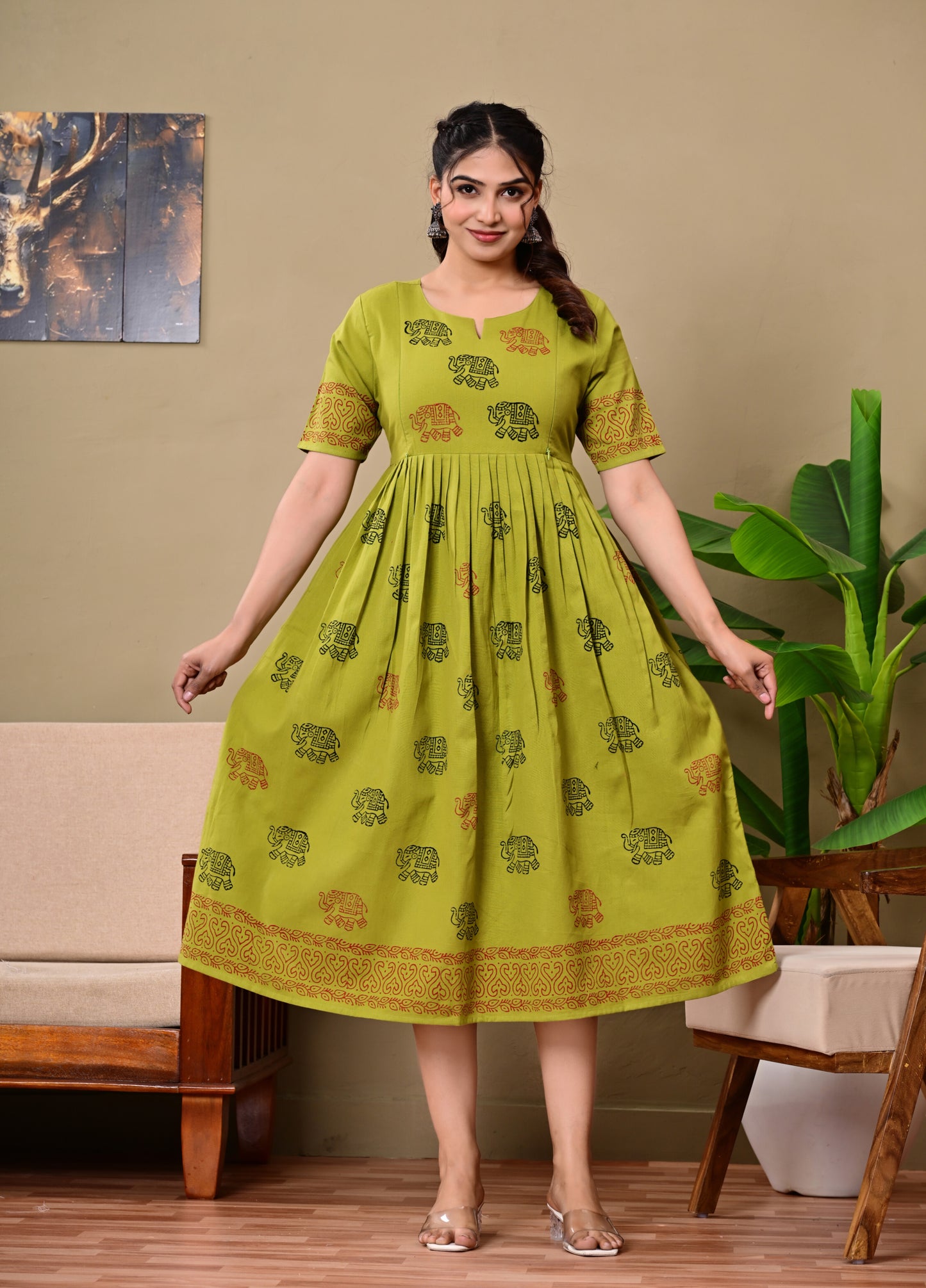 Handblock print green