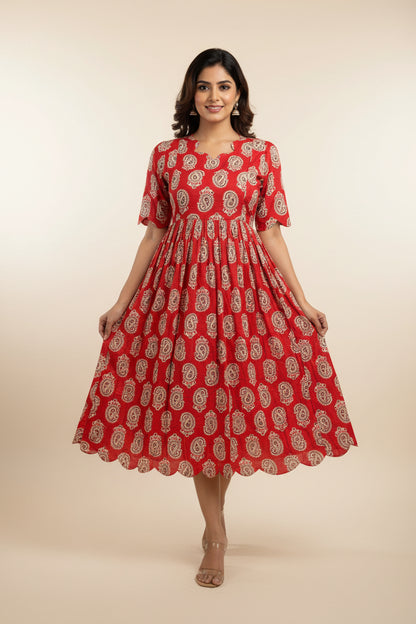 Cutwork Anarkali red mango Design