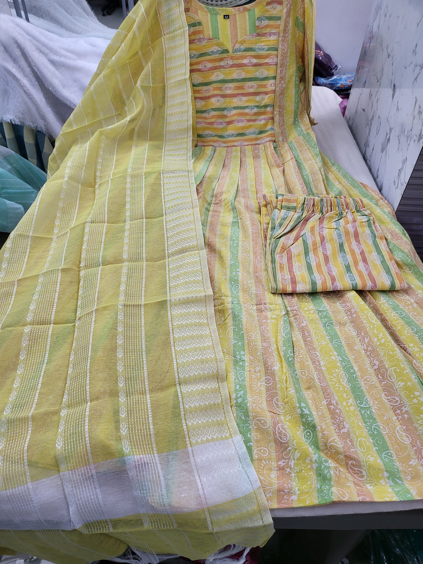 3pc set handloom cotton lemon ylw