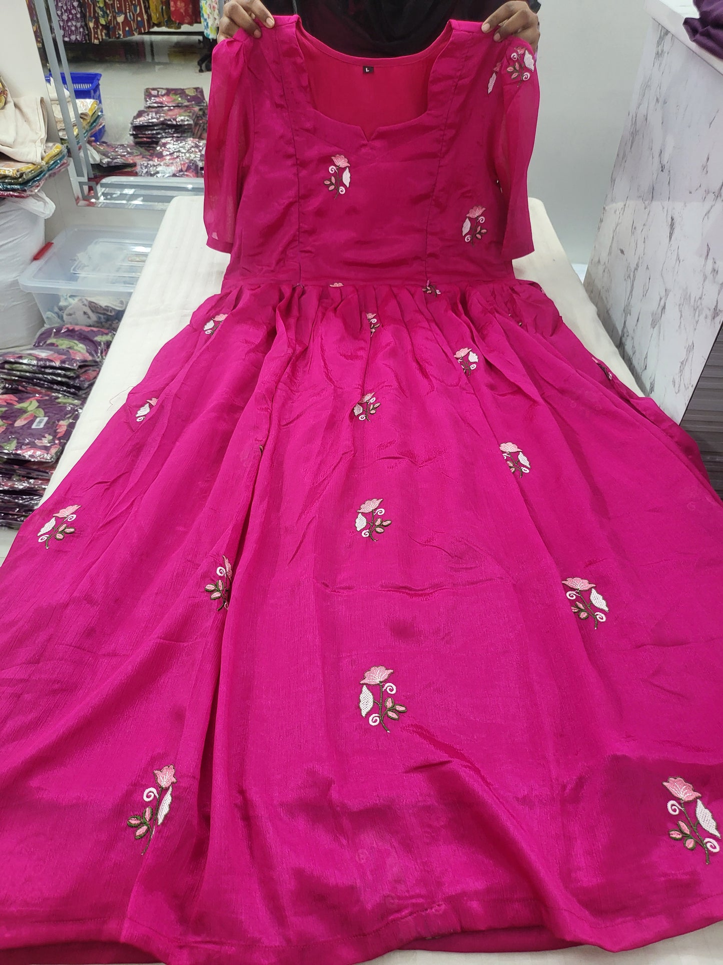 Chinnon silk With embroidery pink