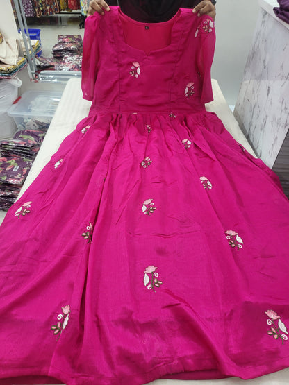 Chinnon silk With embroidery pink