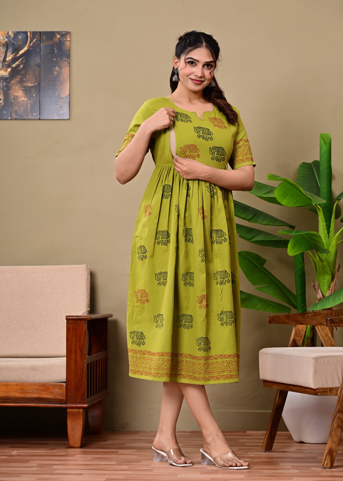 Handblock print green