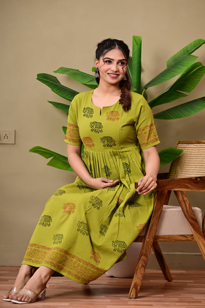 Handblock print green