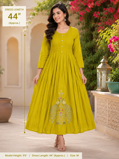 Partywear chanderi silk1pc yellow