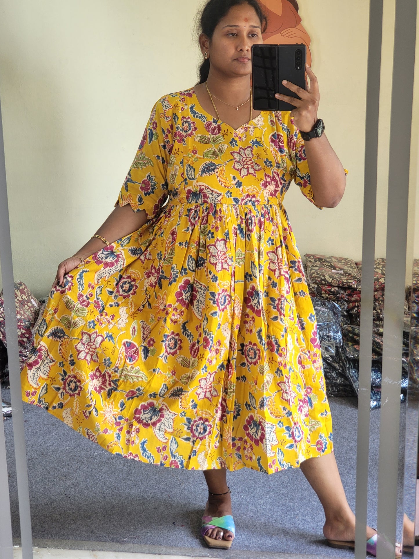 Plus size feeding kurtis yellow