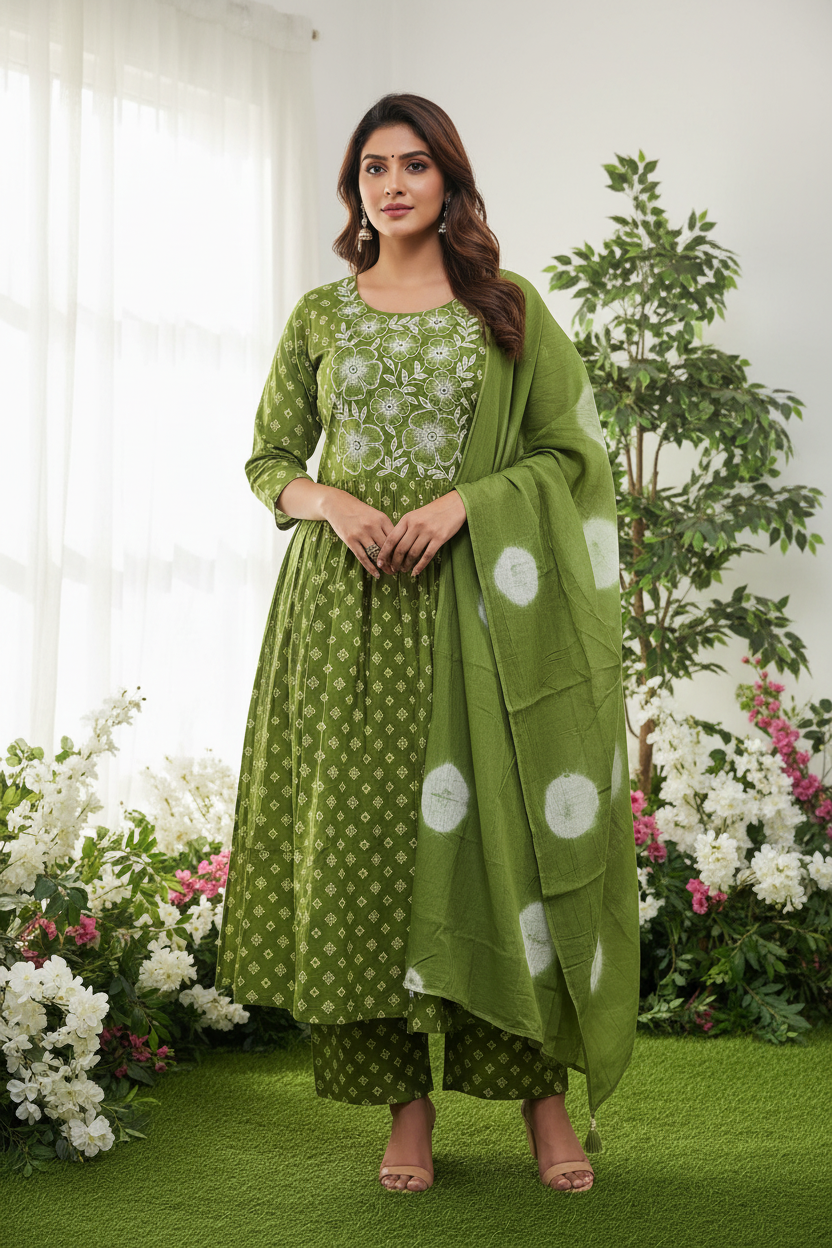 3pc set embroidery grn1