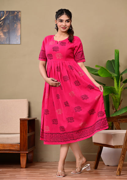 Handblock print feeding pink