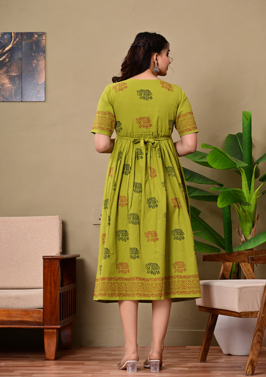 Handblock print green