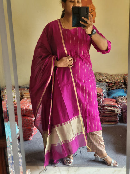 Rawsilk 3pc sets in feeding rani pink