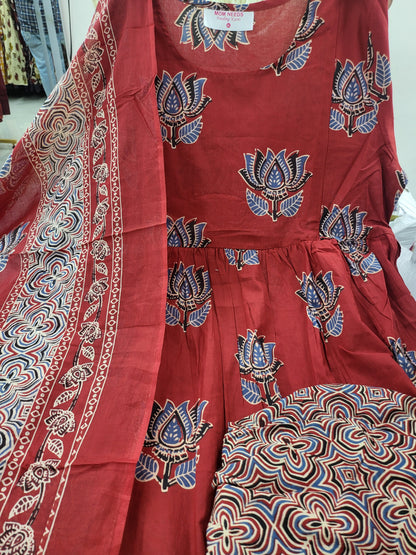 3pc set Anarkali red lotus