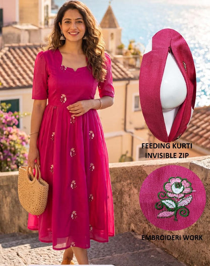 Chinnon silk With embroidery pink