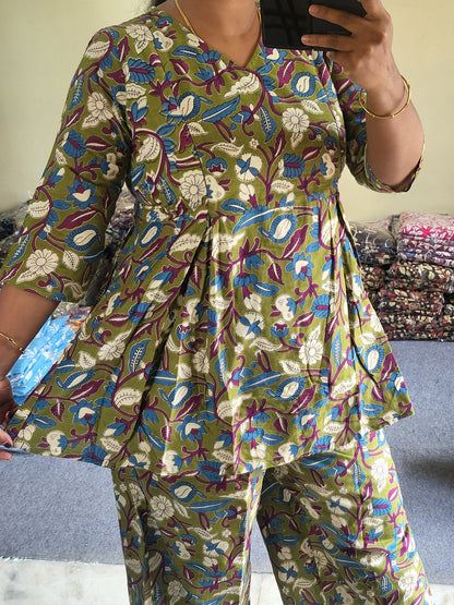 Co-ord sets in Kalamkaari feeding dark green