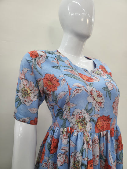 Delta crepe feeding Kurtis blu/ orng