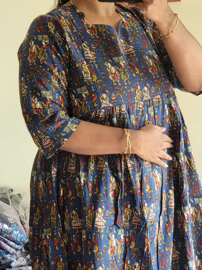 Full lining cotton Anarkali feeding blu