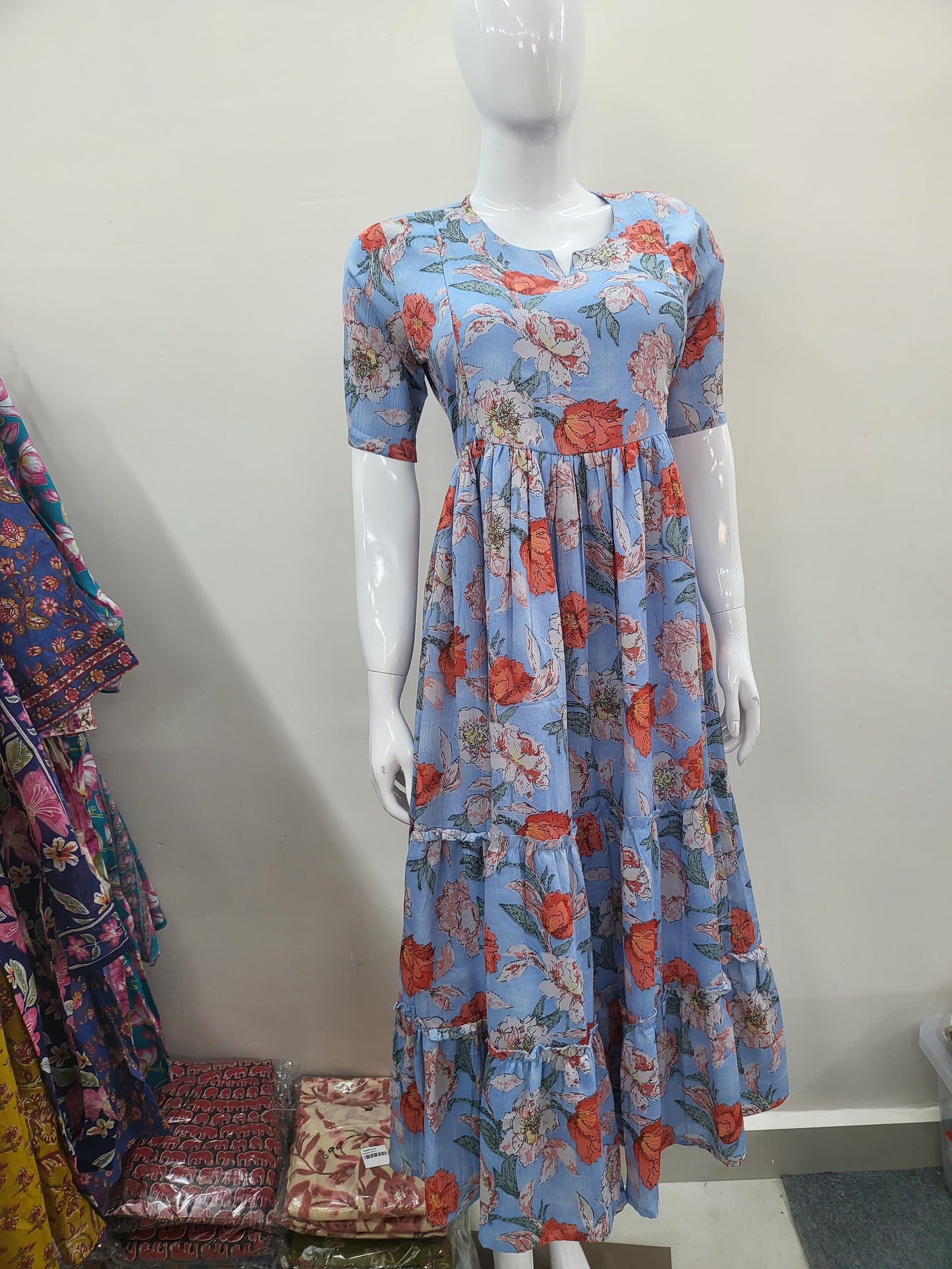 Delta crepe feeding Kurtis blu/ orng