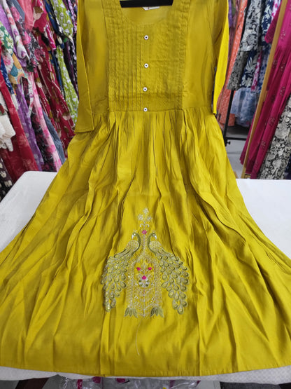 Partywear chanderi silk1pc yellow