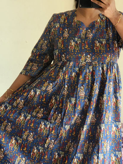 Full lining cotton Anarkali feeding blu