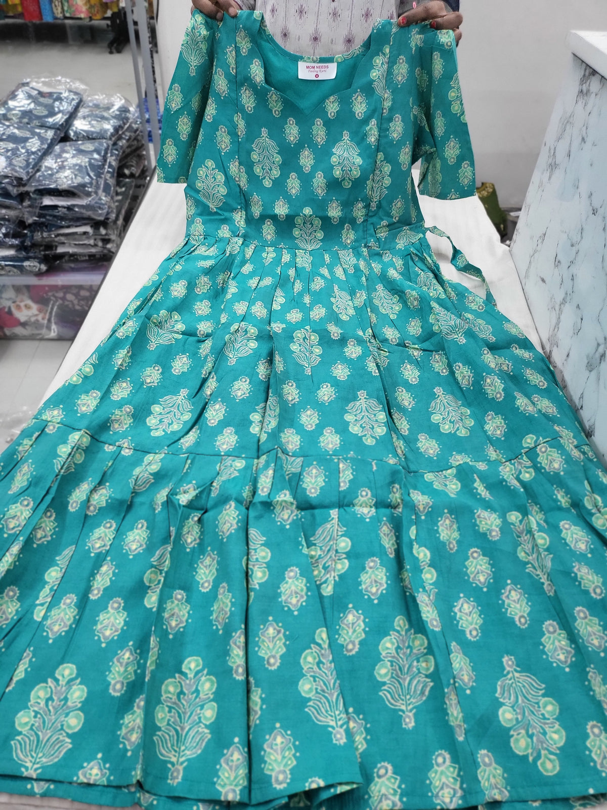 Chanderi silk feeding frocks seagrn 31457