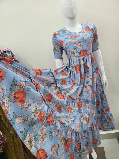 Delta crepe feeding Kurtis blu/ orng