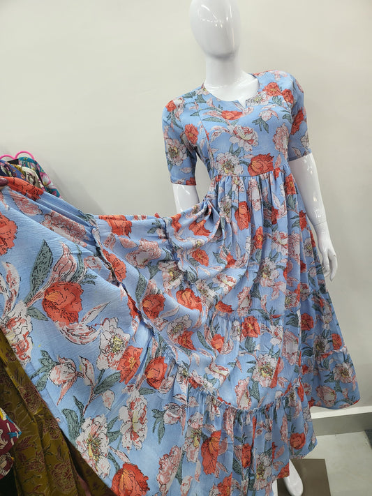 Delta crepe feeding Kurtis blu/ orng