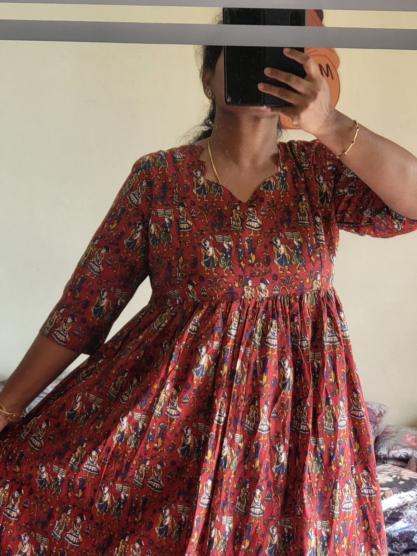 Full lining cotton Anarkali feeding red