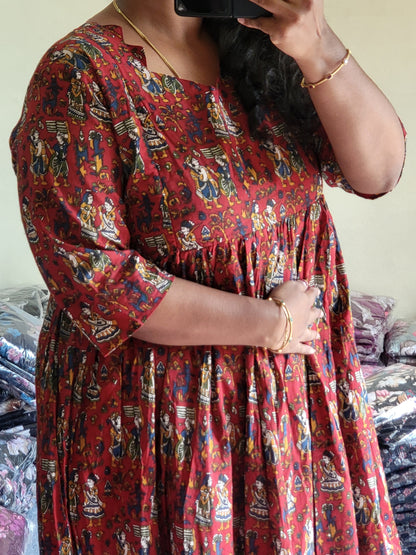 Full lining cotton Anarkali feeding red