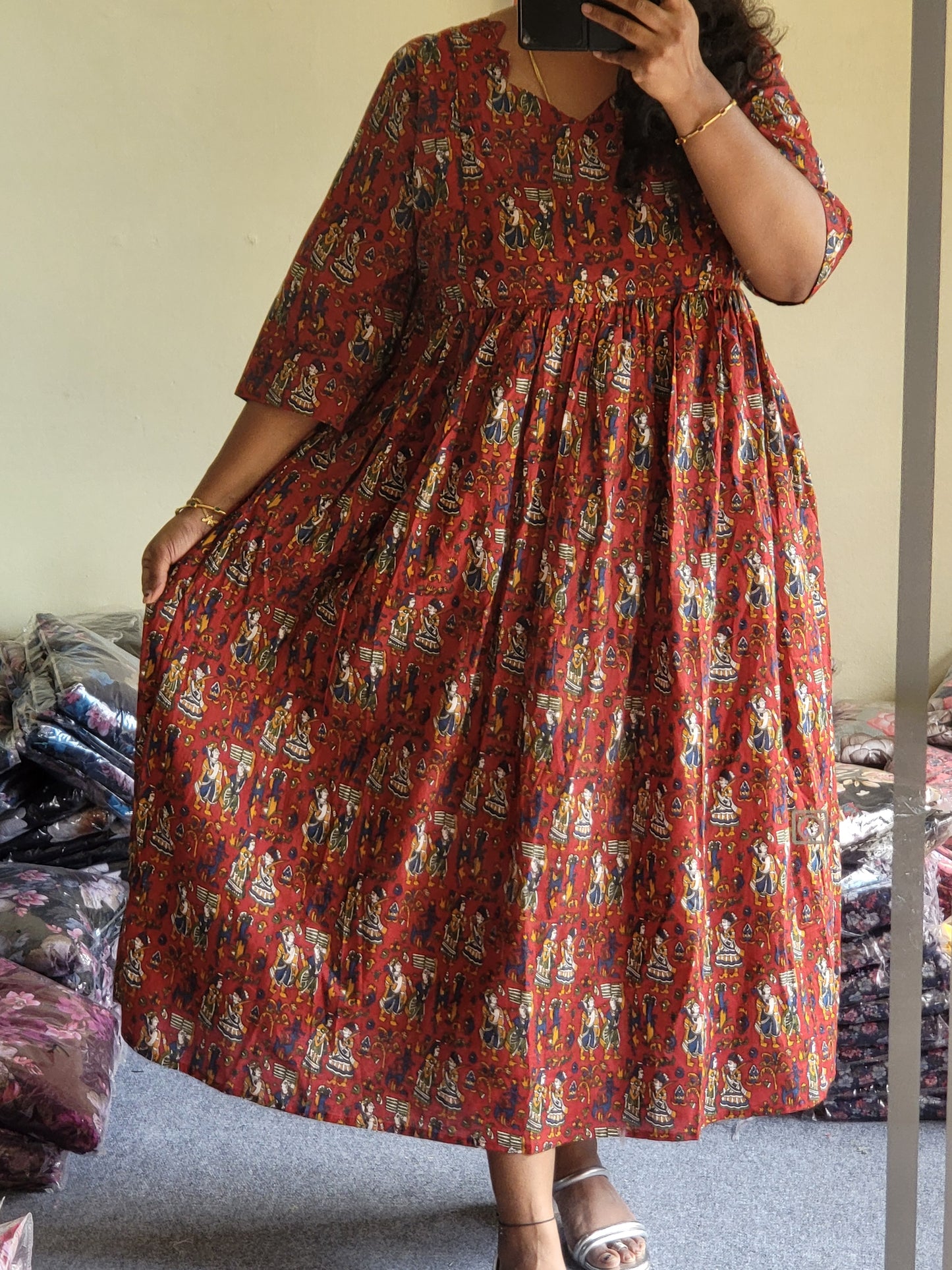 Full lining cotton Anarkali feeding red