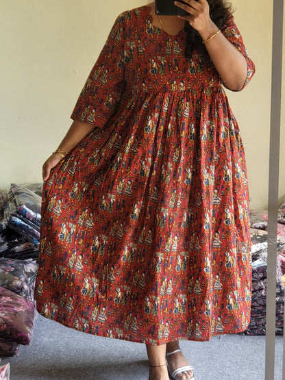 Full lining cotton Anarkali feeding red