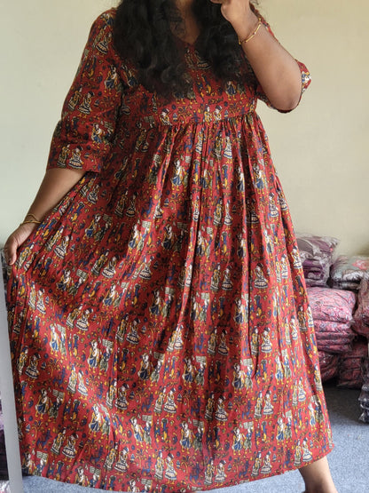Full lining cotton Anarkali feeding red