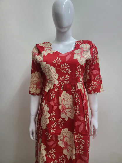 Feeding frock red floral