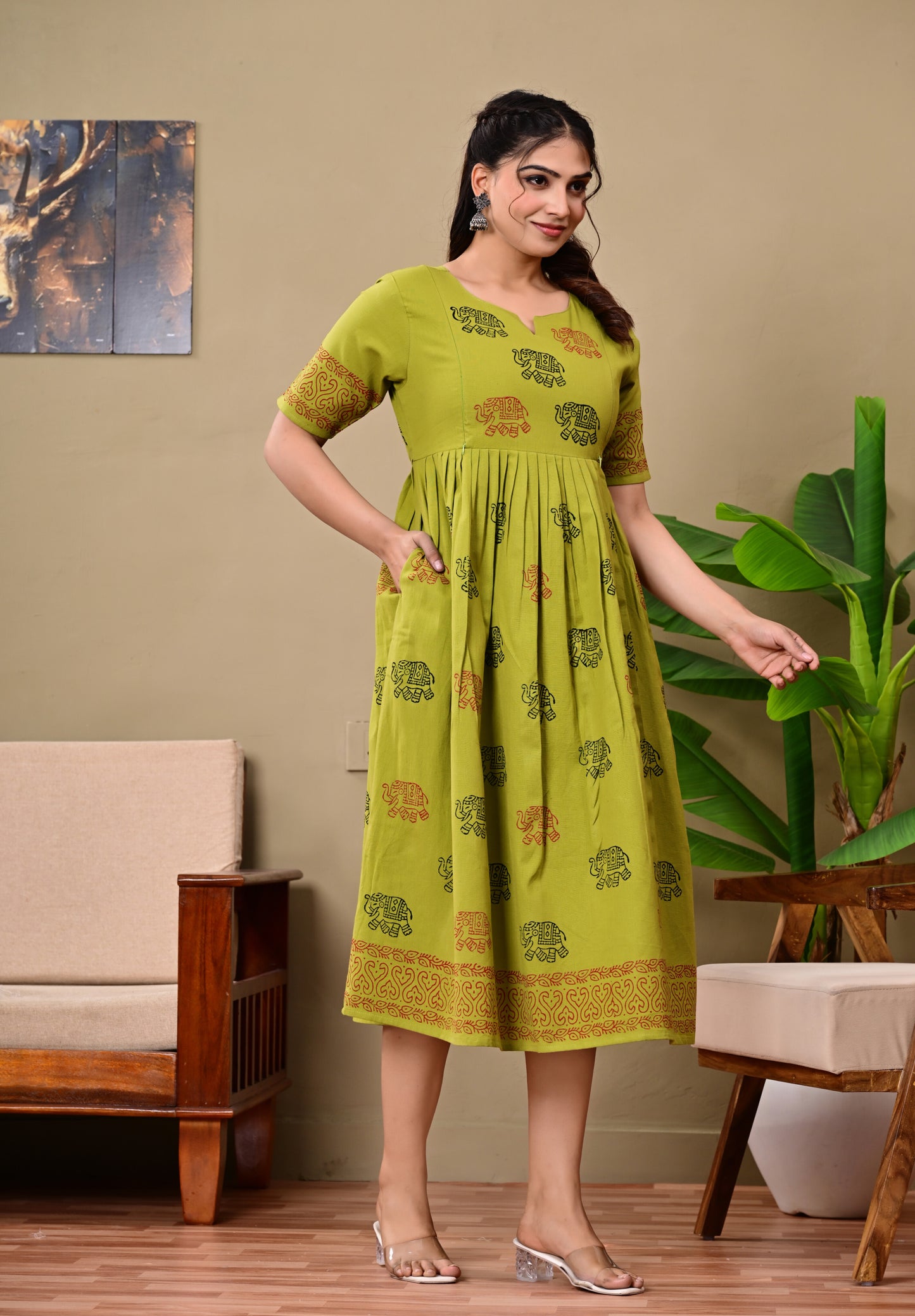 Handblock print green