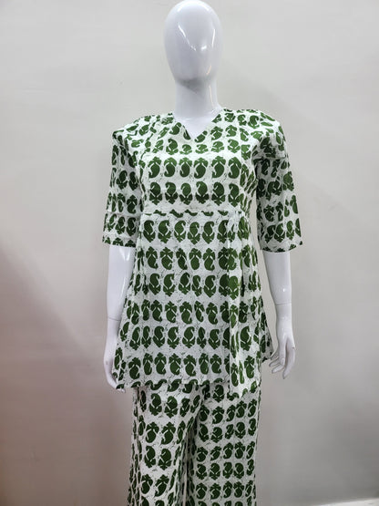 FEEDING CO-ORD SET wht /grn